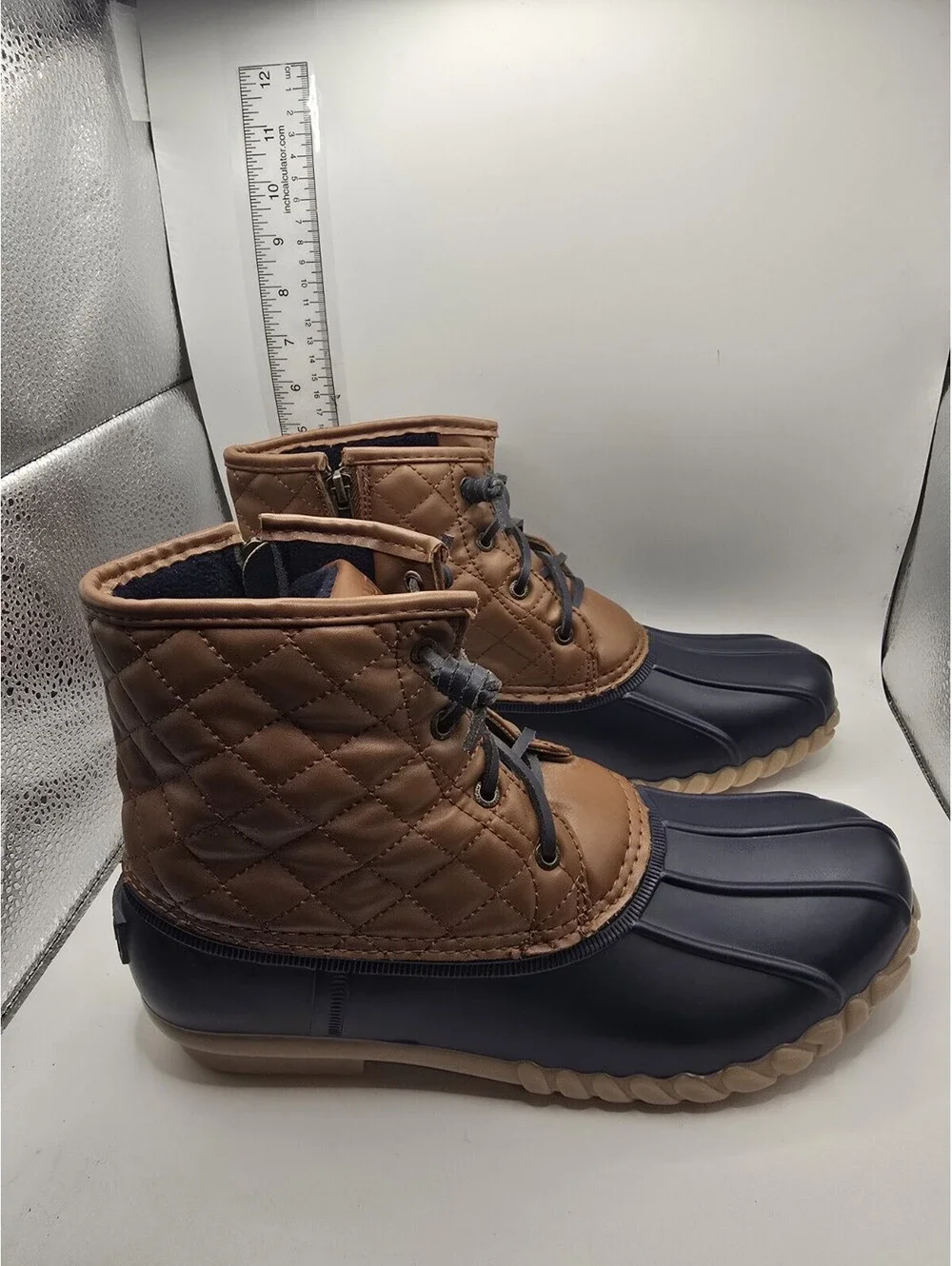 Nautica Duck Boots Womens Size 11 Navy Brown Rubber Side Zipper